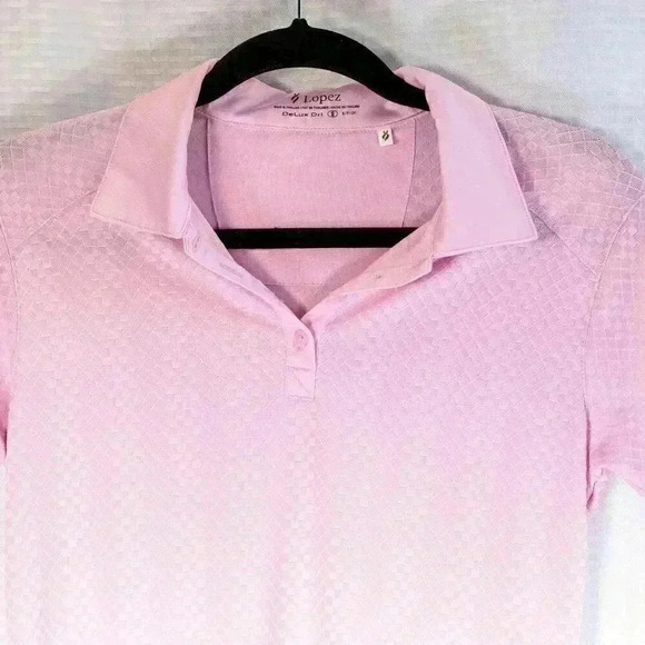 Lopez/Nancy Lopez Size S DeLux Dri pink geometric embossed short sleeve polo - Picture 2 of 16